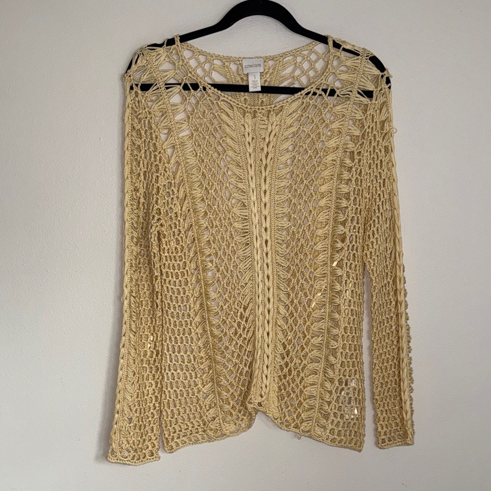 Chico's Open-Knit Scoop Neck Sweater in Cream